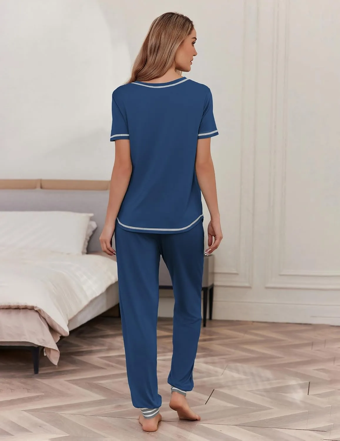 Ekouaer Pajama Sets for Women Short Sleeve Pjs Sets 2 Piece Loungewear Sleepwear with Long Joggers Pants