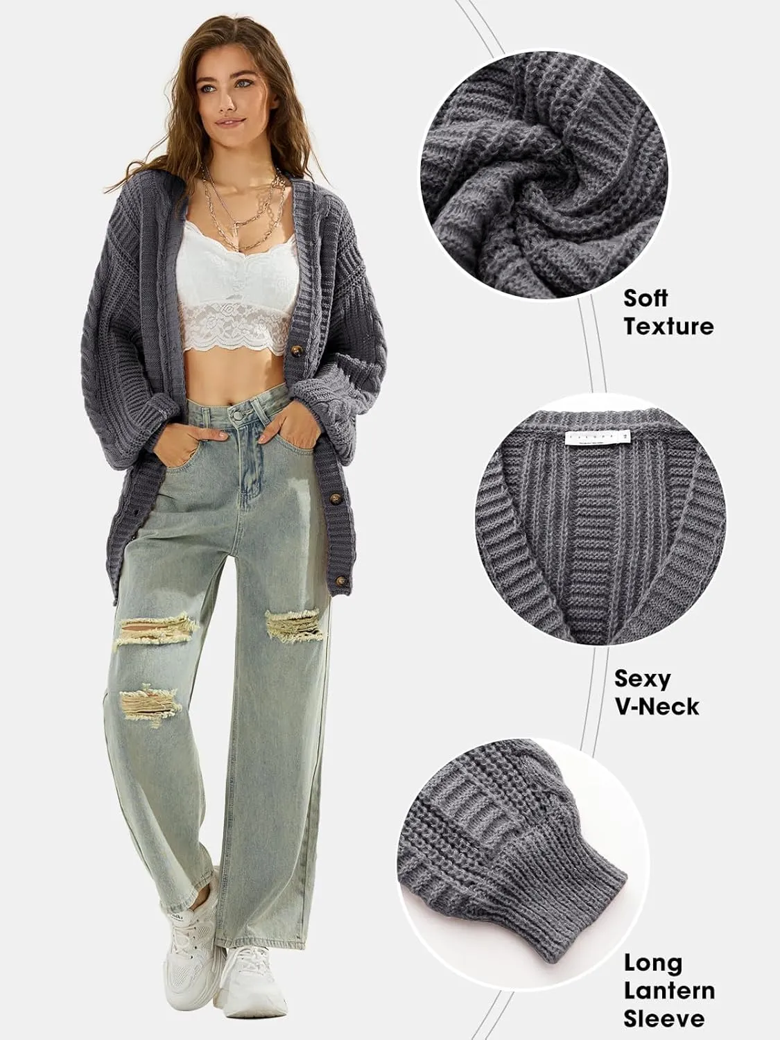 EXLURA Womens 2025 Oversized Cardigan Sweaters Fall Winter Lightweight Soft Knit Cardigan Open Front Button Outwear Coats