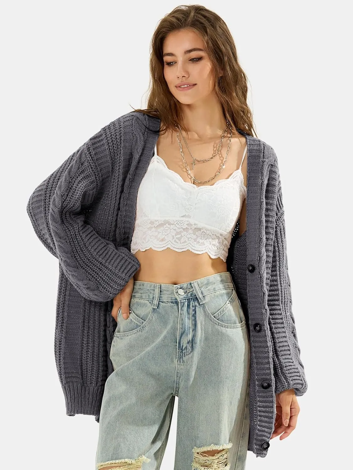 EXLURA Womens 2025 Oversized Cardigan Sweaters Fall Winter Lightweight Soft Knit Cardigan Open Front Button Outwear Coats