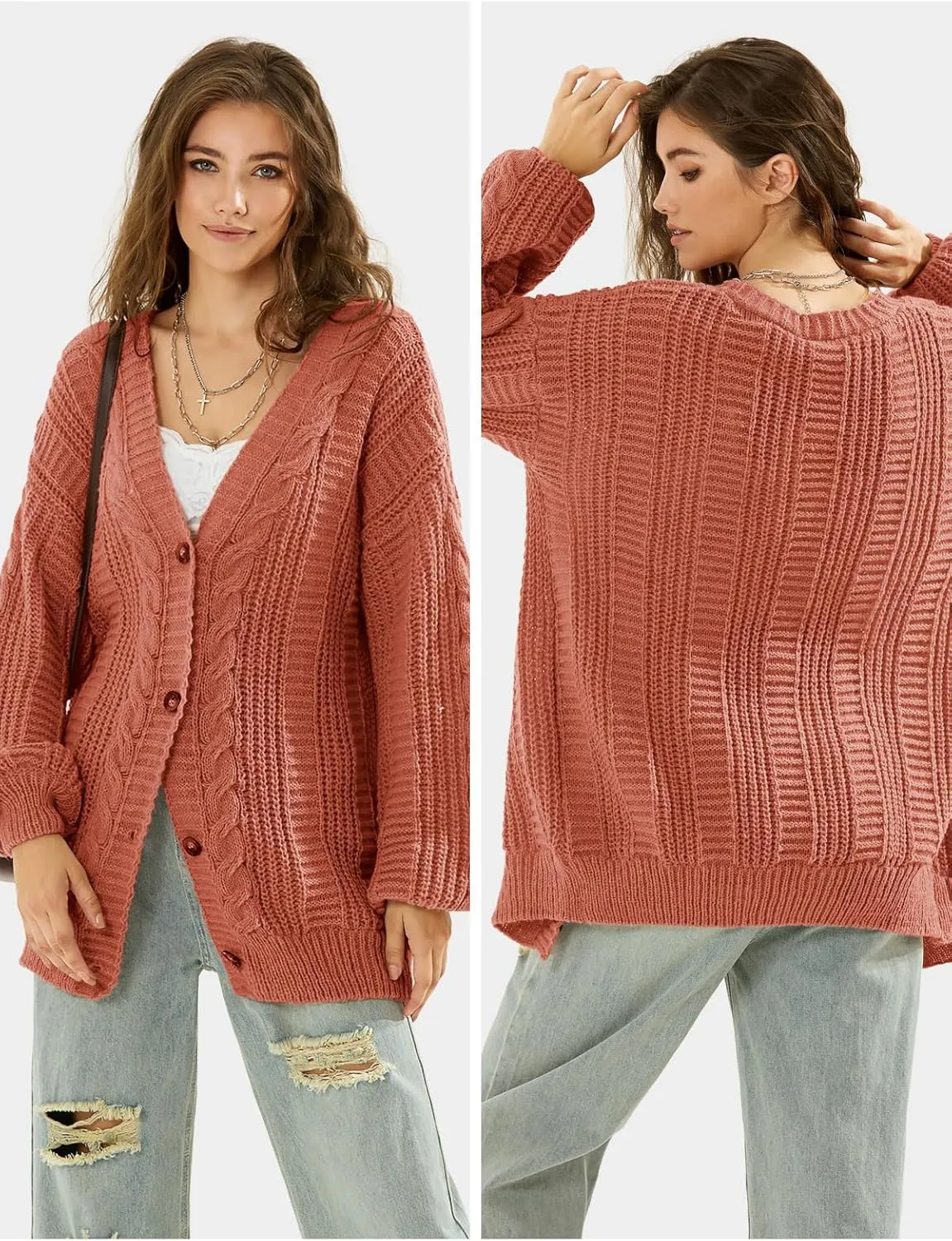 EXLURA Womens 2025 Oversized Cardigan Sweaters Fall Winter Lightweight Soft Knit Cardigan Open Front Button Outwear Coats