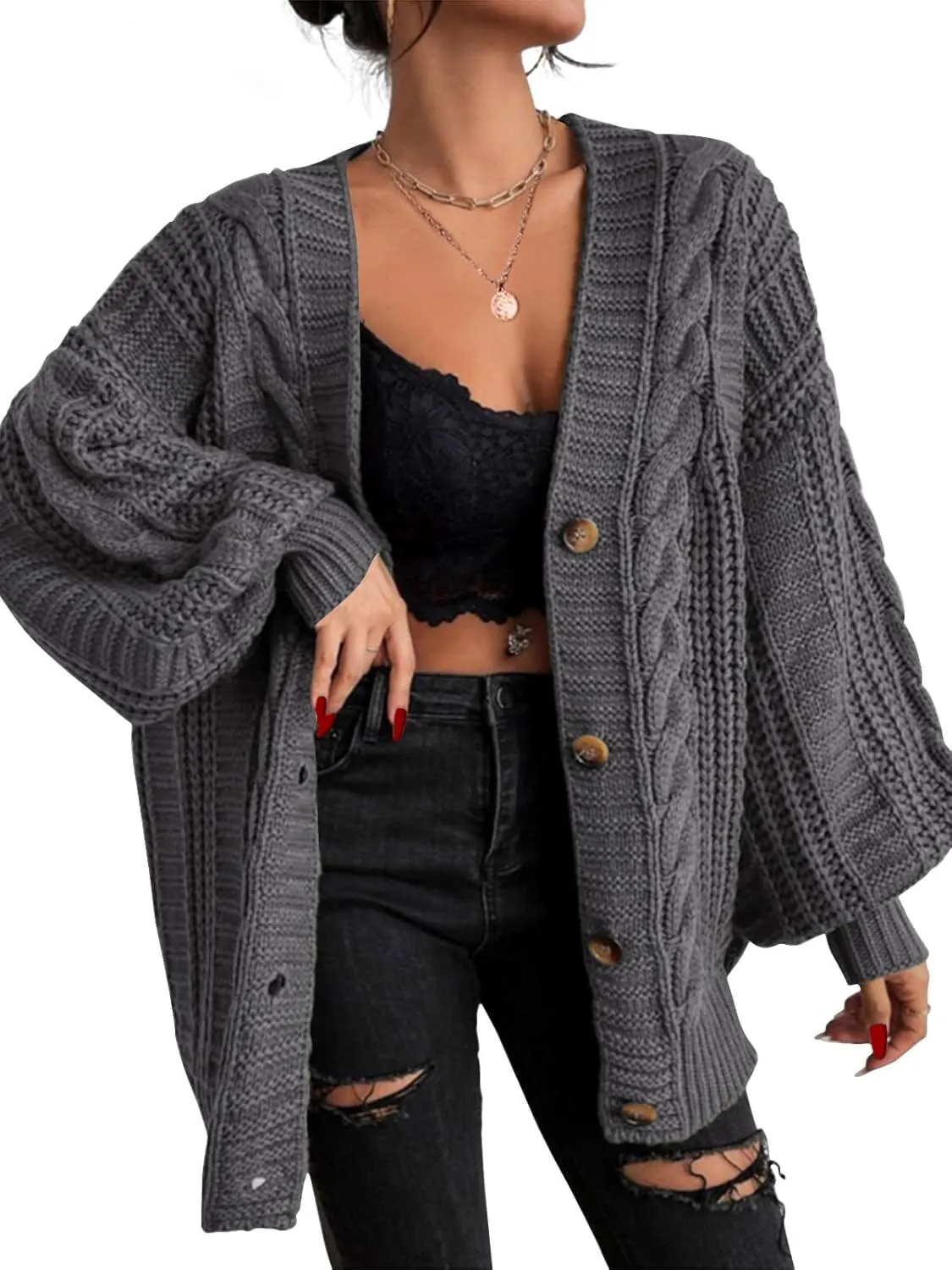 EXLURA Womens 2025 Oversized Cardigan Sweaters Fall Winter Lightweight Soft Knit Cardigan Open Front Button Outwear Coats