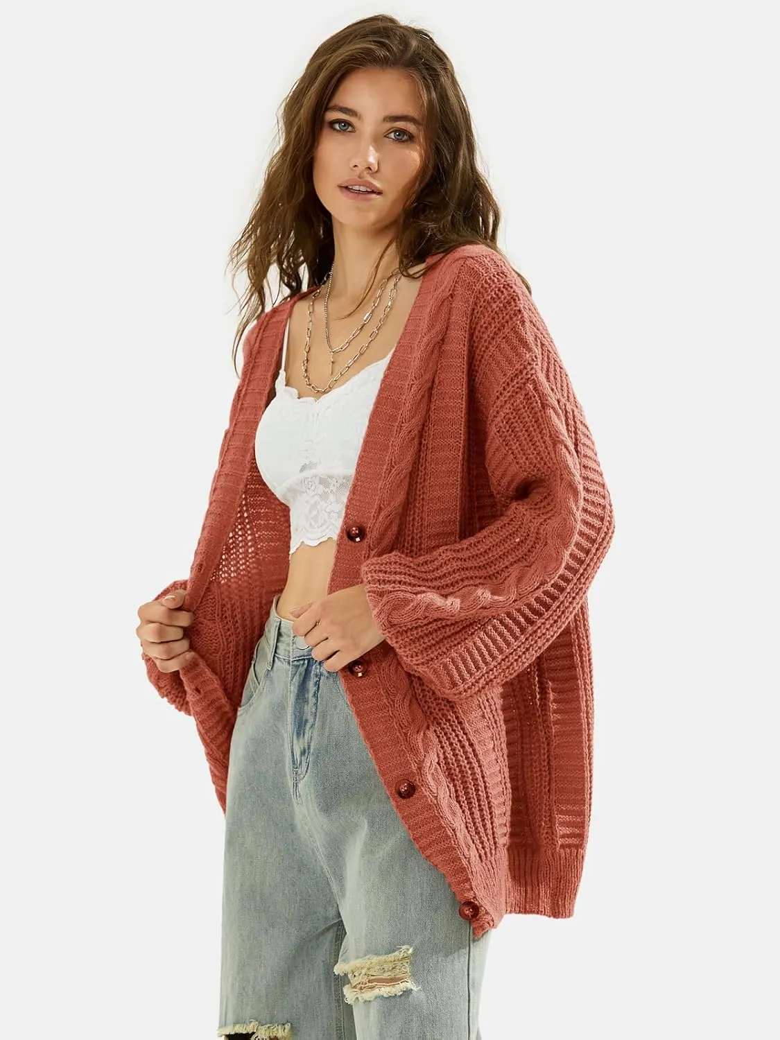 EXLURA Womens 2025 Oversized Cardigan Sweaters Fall Winter Lightweight Soft Knit Cardigan Open Front Button Outwear Coats
