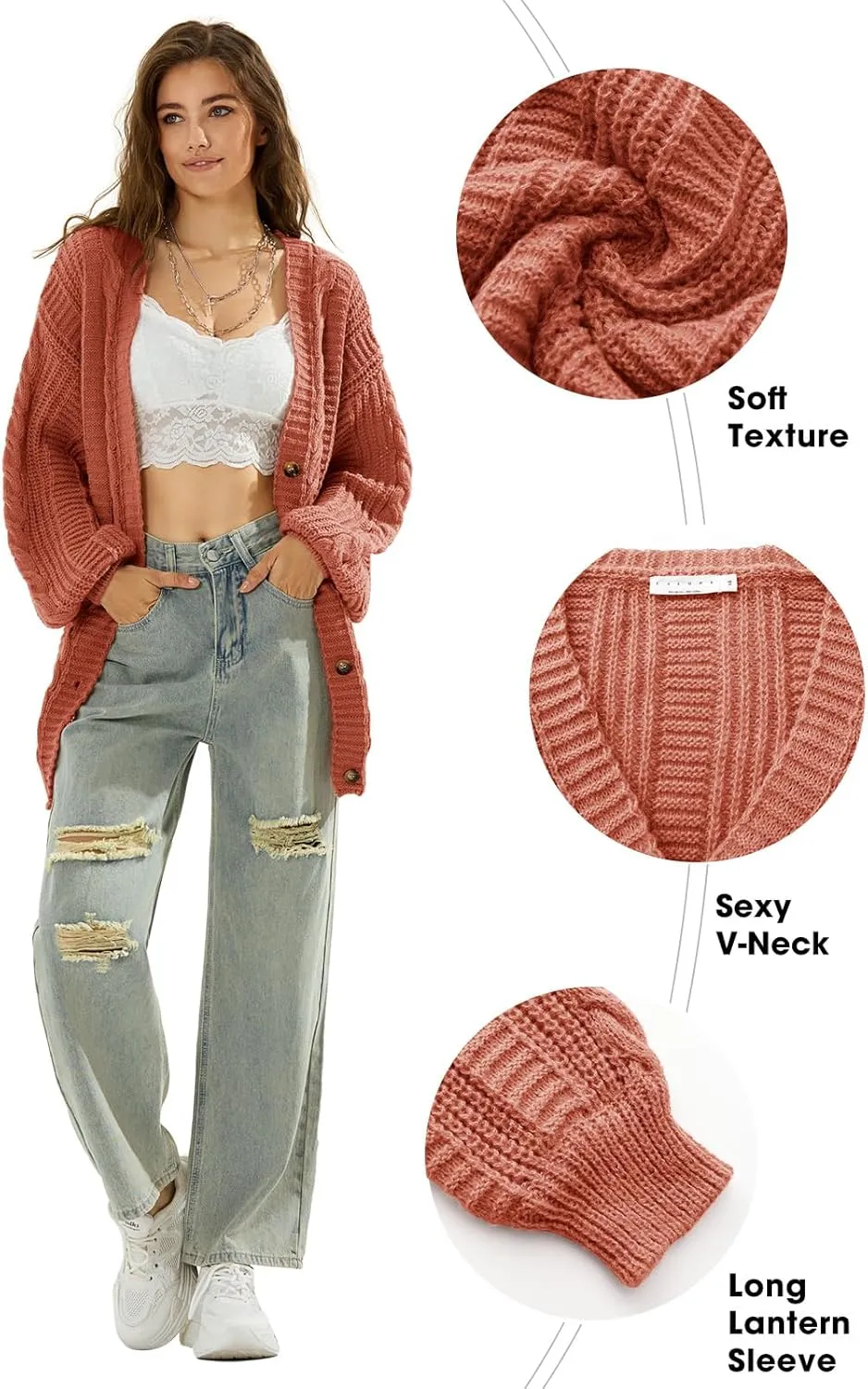 EXLURA Womens 2025 Oversized Cardigan Sweaters Fall Winter Lightweight Soft Knit Cardigan Open Front Button Outwear Coats