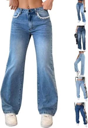 fanmpghleoo Wide Straight Leg Jeans for Women Trendy Baggy High Waisted Jeans Summer Casual Light Denim Trousers with Pockets