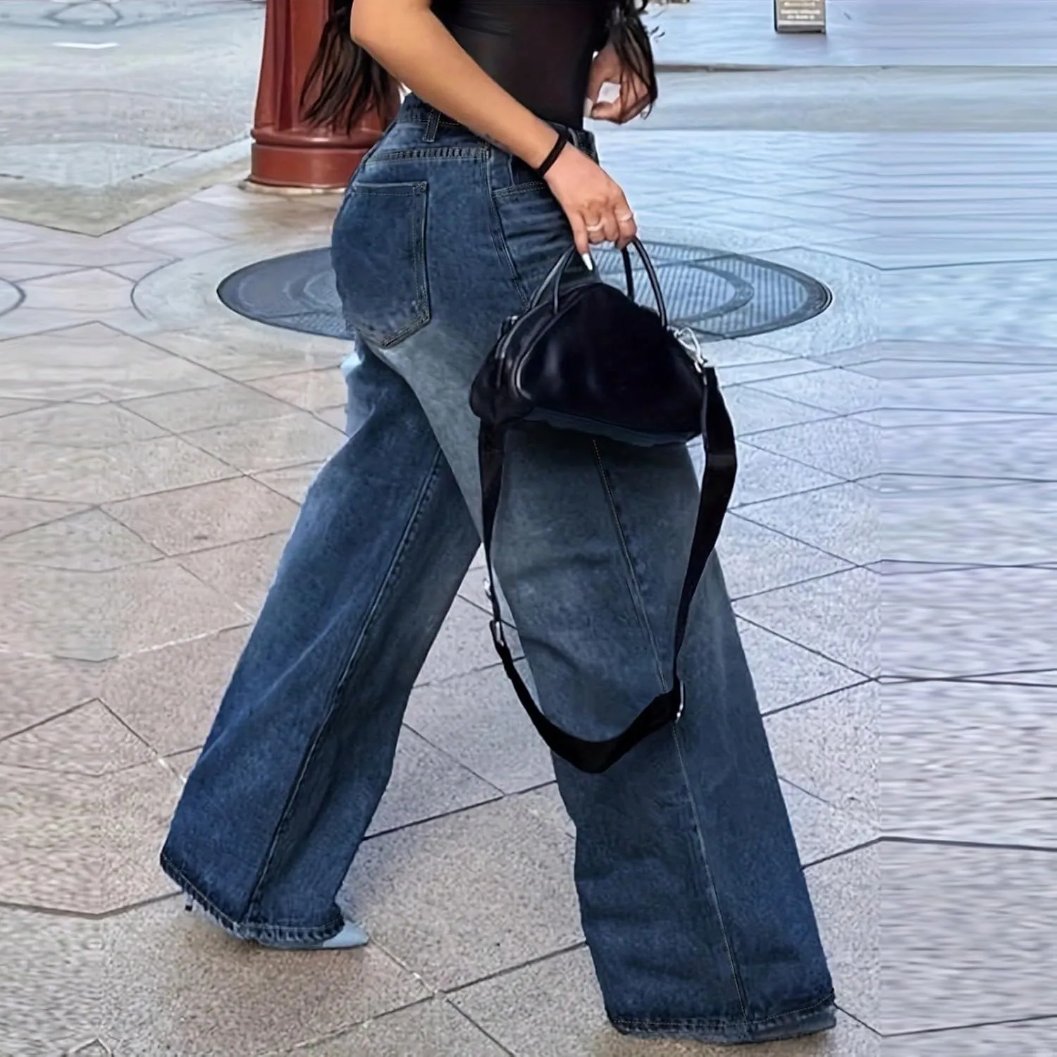 fanmpghleoo Wide Straight Leg Jeans for Women Trendy Baggy High Waisted Jeans Summer Casual Light Denim Trousers with Pockets