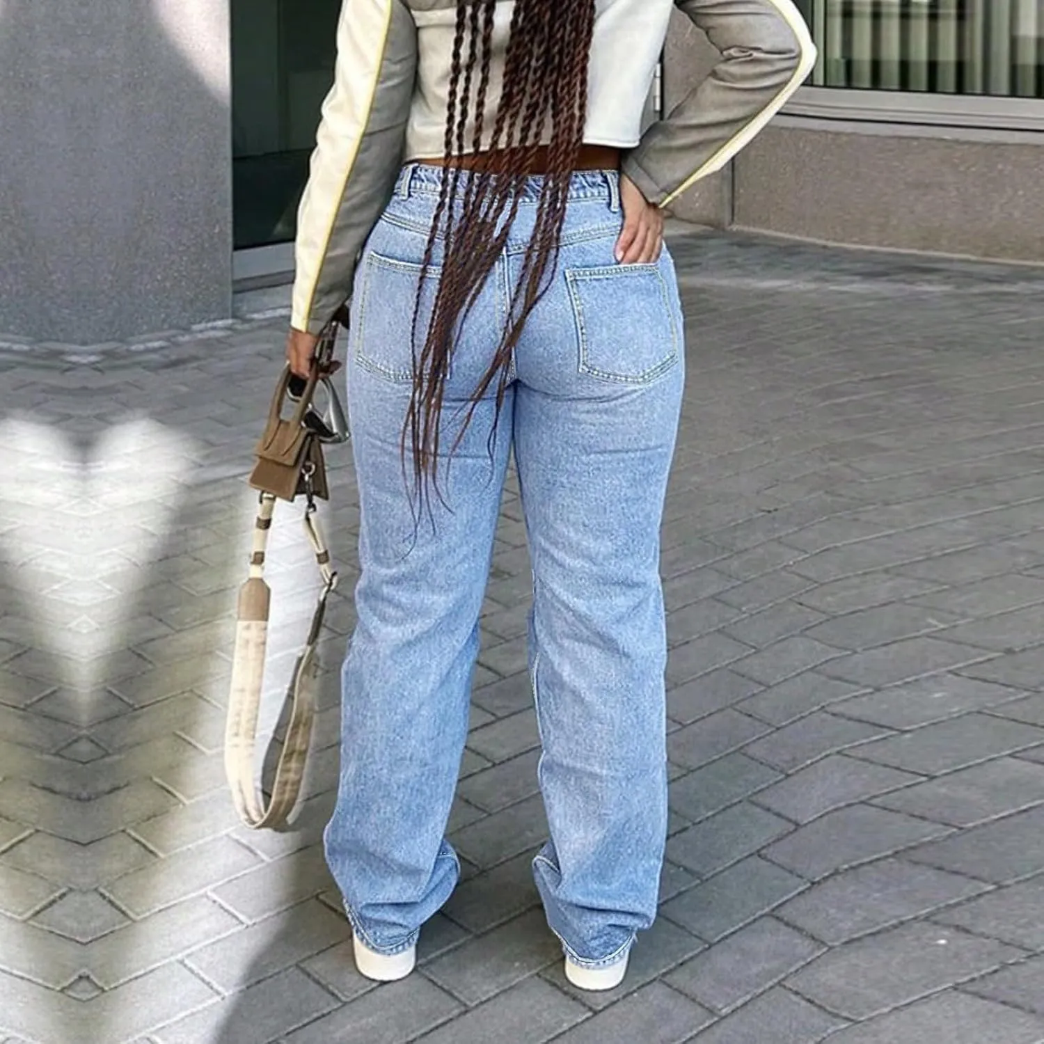 fanmpghleoo Wide Straight Leg Jeans for Women Trendy Baggy High Waisted Jeans Summer Casual Light Denim Trousers with Pockets
