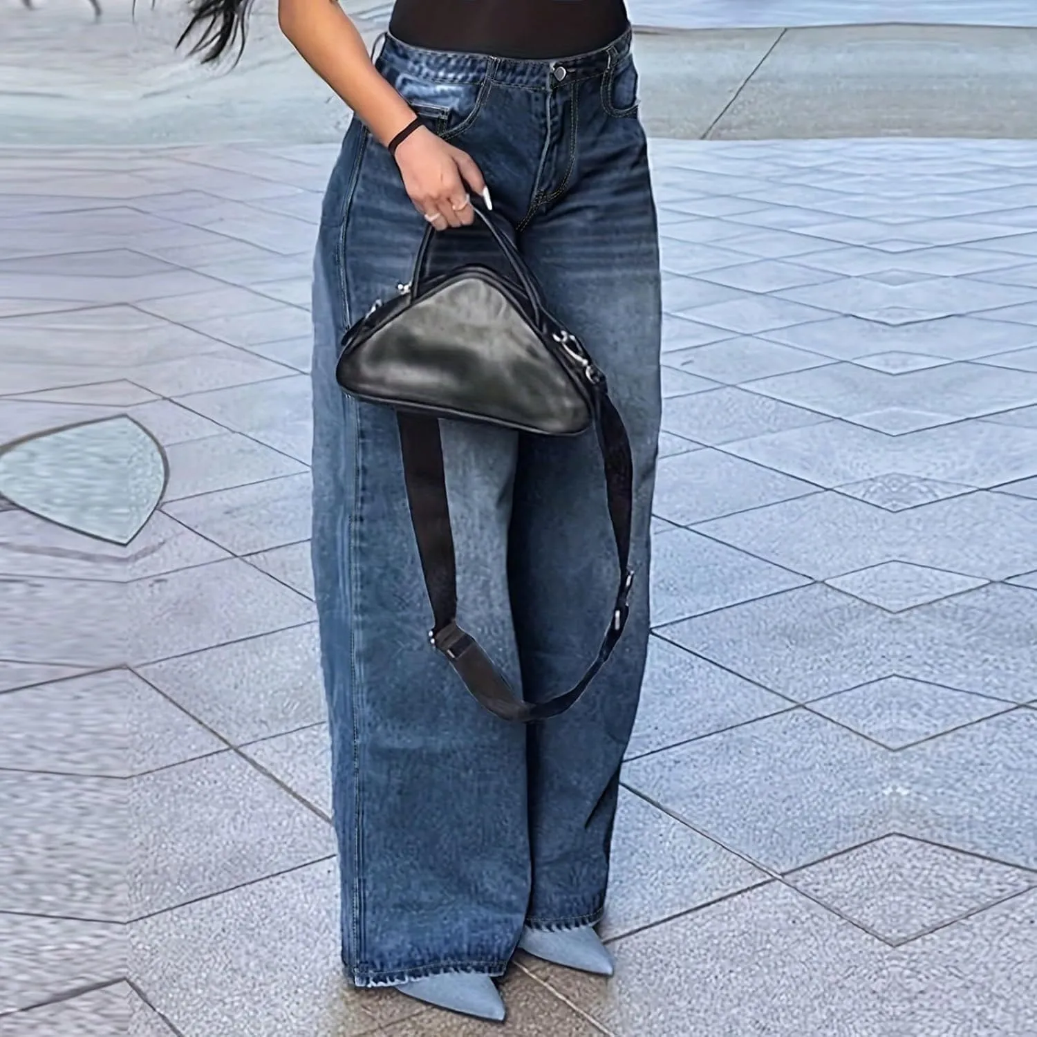 fanmpghleoo Wide Straight Leg Jeans for Women Trendy Baggy High Waisted Jeans Summer Casual Light Denim Trousers with Pockets