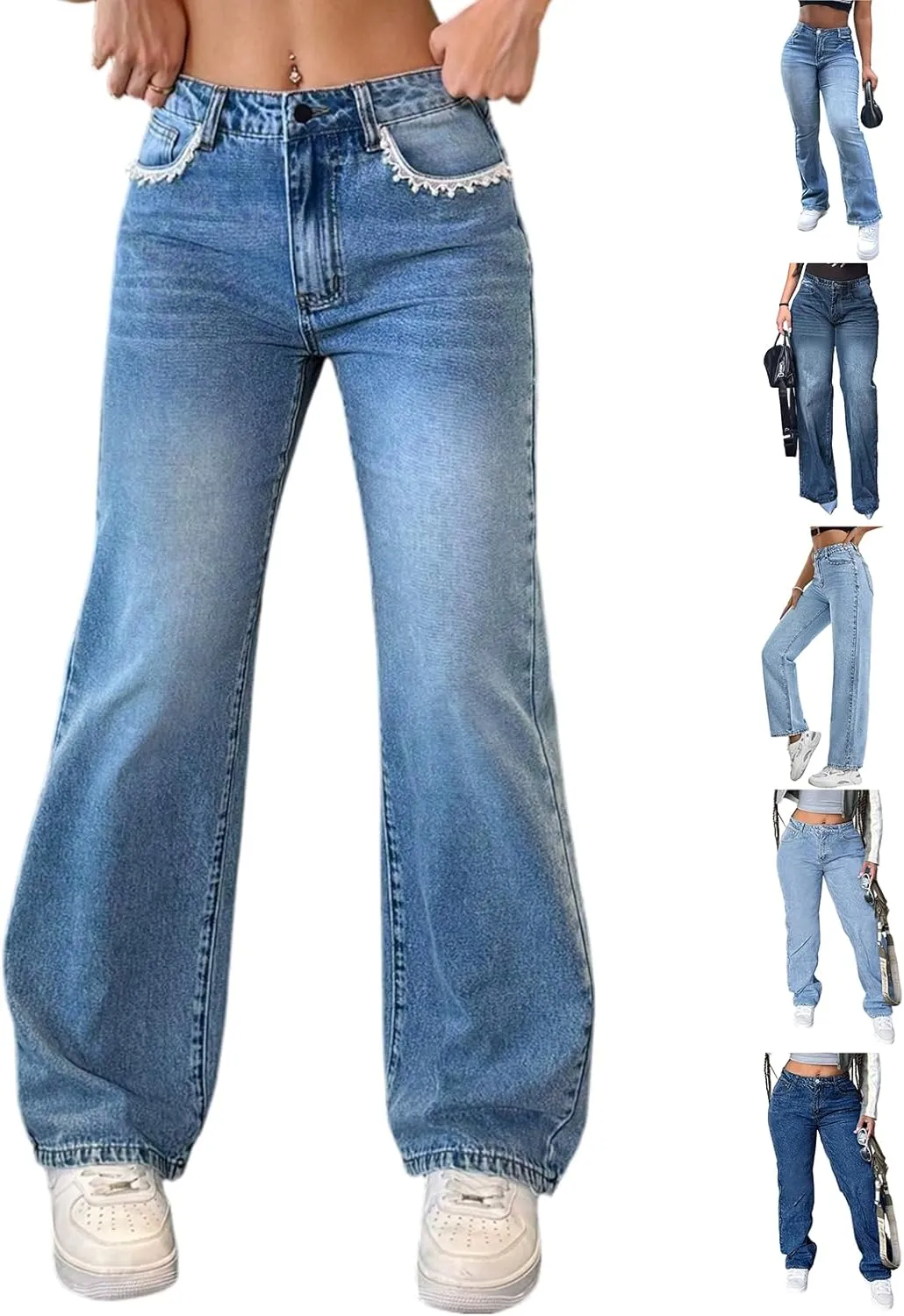fanmpghleoo Wide Straight Leg Jeans for Women Trendy Baggy High Waisted Jeans Summer Casual Light Denim Trousers with Pockets