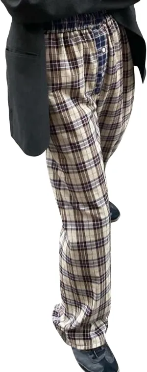 Faretumiya Striped Long Pants Women Elastic Straight Wide Leg Pants Y2k Causal Lounge Drawstring Stripe Trousers Pajama Pant