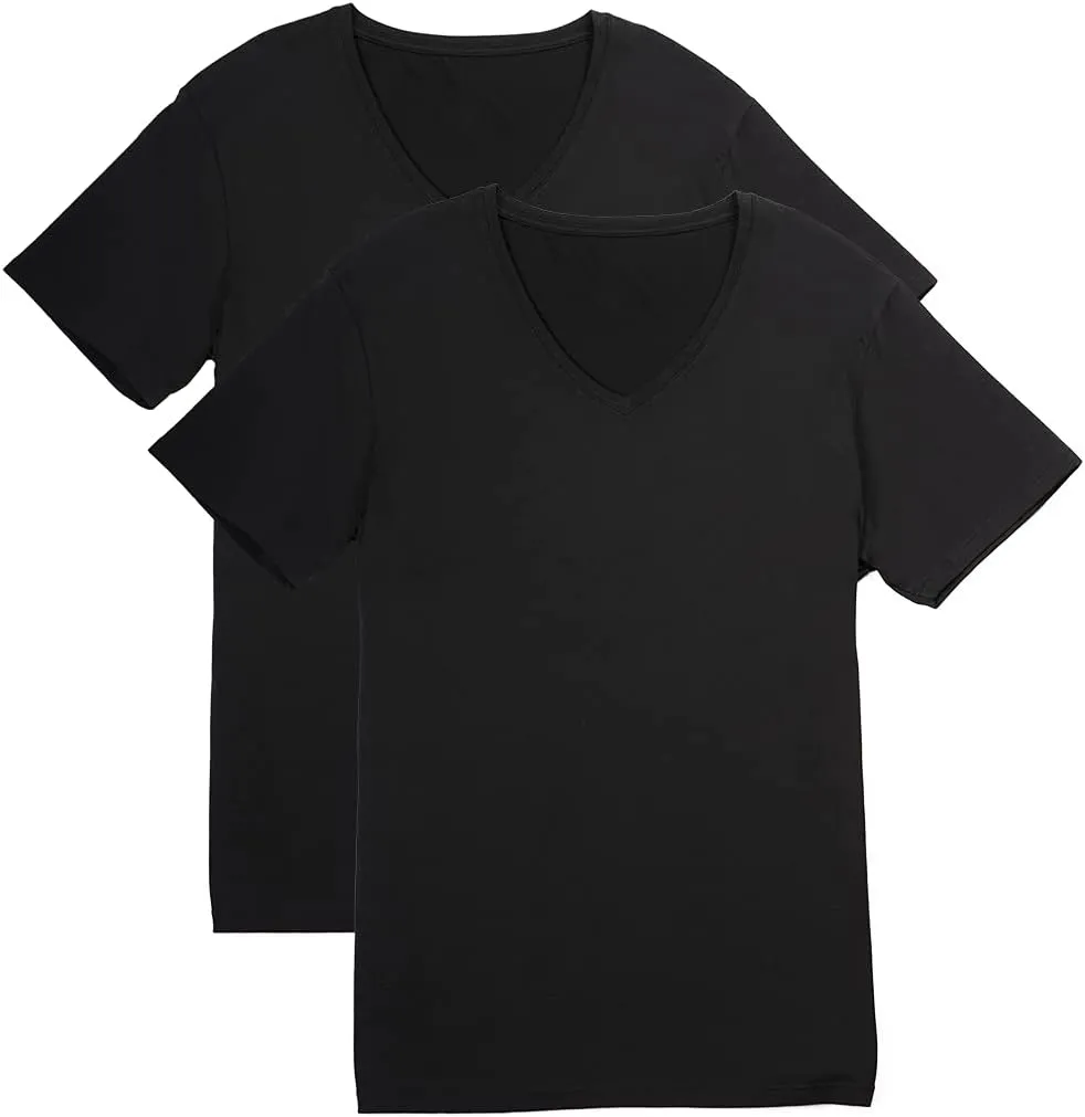 Fishers Finery Men's Classic V-Neck Comfort Soft Keep Tucked Undershirt - Breathable Cotton Modal Blend T-Shirt