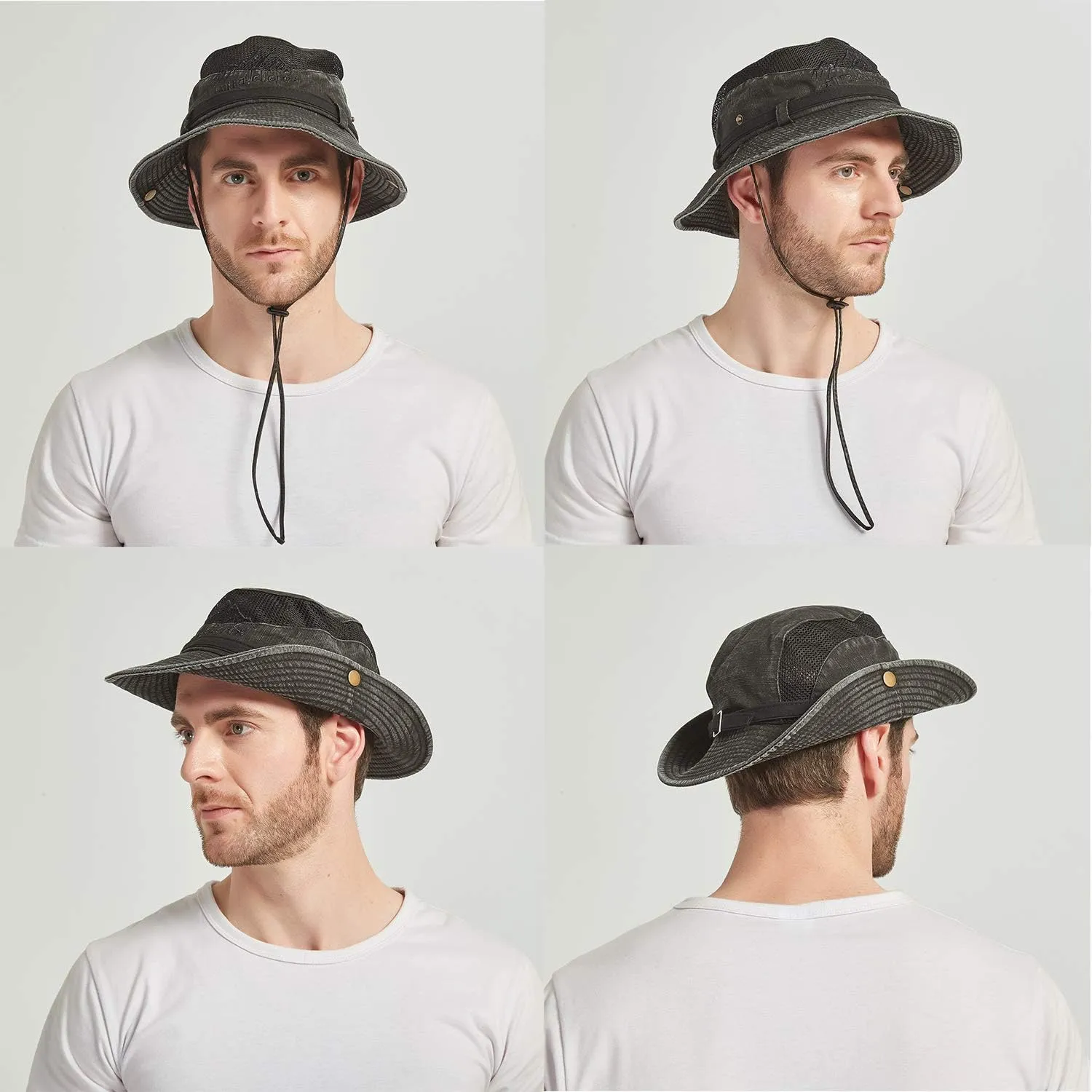 Fishing Hat for Men and Women Breathable Cotton Sun Hat Embroidery Safari Boonie Cap 56-59cm