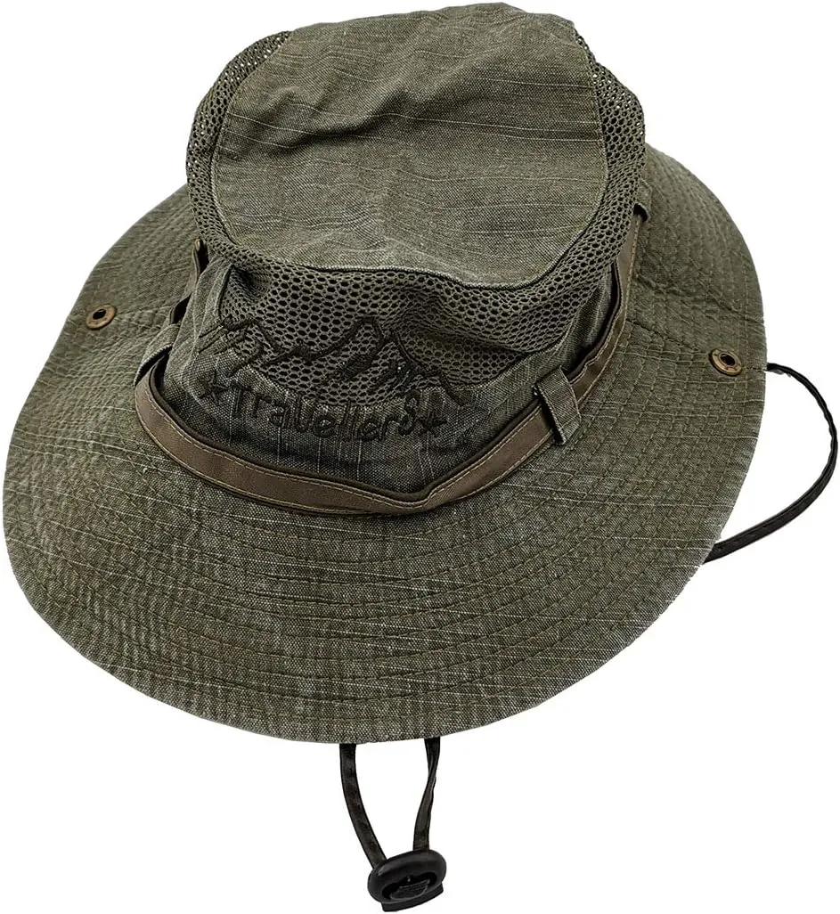 Fishing Hat for Men and Women Breathable Cotton Sun Hat Embroidery Safari Boonie Cap 56-59cm