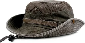 Fishing Hat for Men and Women Breathable Cotton Sun Hat Embroidery Safari Boonie Cap 56-59cm