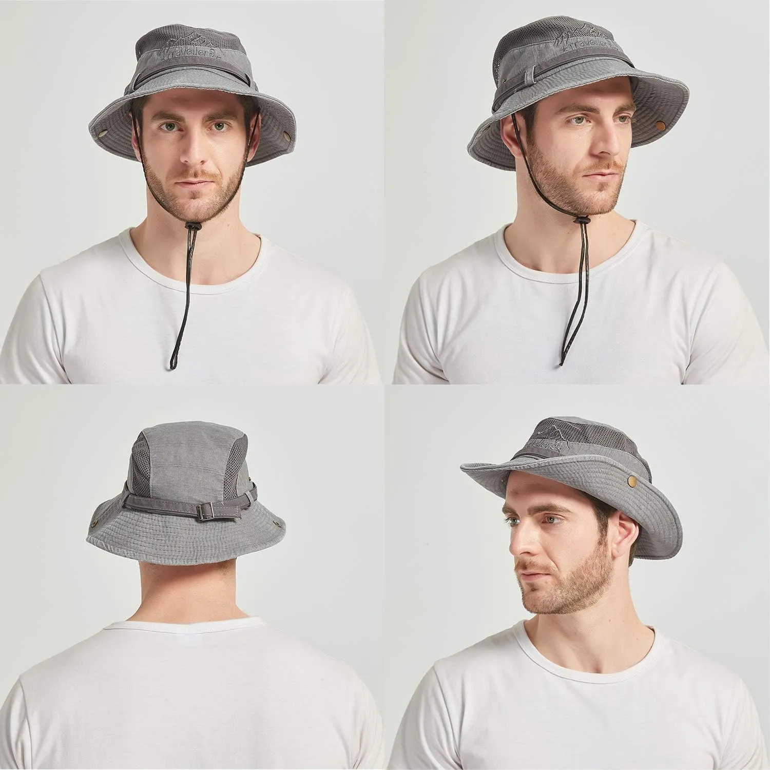Fishing Hat for Men and Women Breathable Cotton Sun Hat Embroidery Safari Boonie Cap 56-59cm