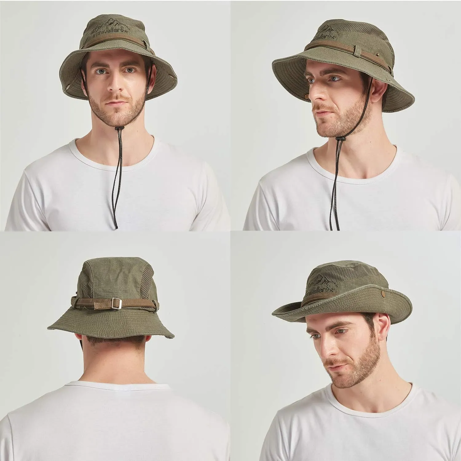 Fishing Hat for Men and Women Breathable Cotton Sun Hat Embroidery Safari Boonie Cap 56-59cm