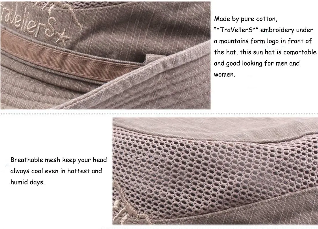 Fishing Hat for Men and Women Breathable Cotton Sun Hat Embroidery Safari Boonie Cap 56-59cm