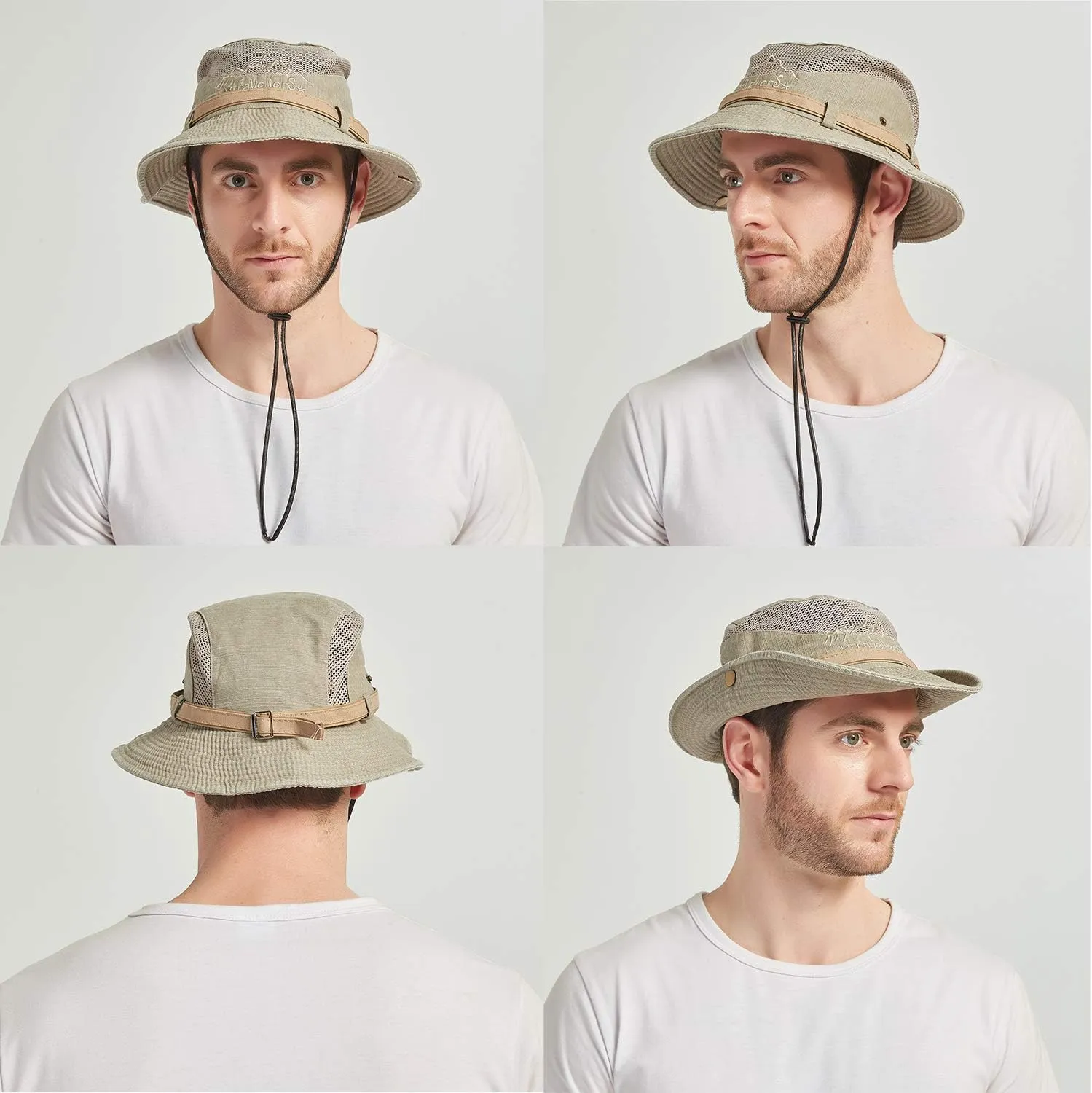 Fishing Hat for Men and Women Breathable Cotton Sun Hat Embroidery Safari Boonie Cap 56-59cm