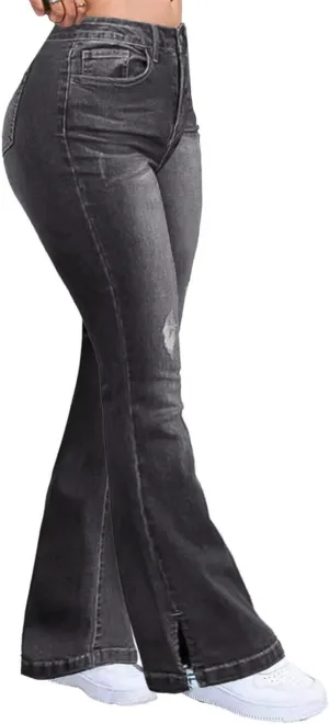 Flamingals Bootcut Jeans for Women High Waisted Bell Bottom Wide Leg Tummy Control Ripped Flare Jeans