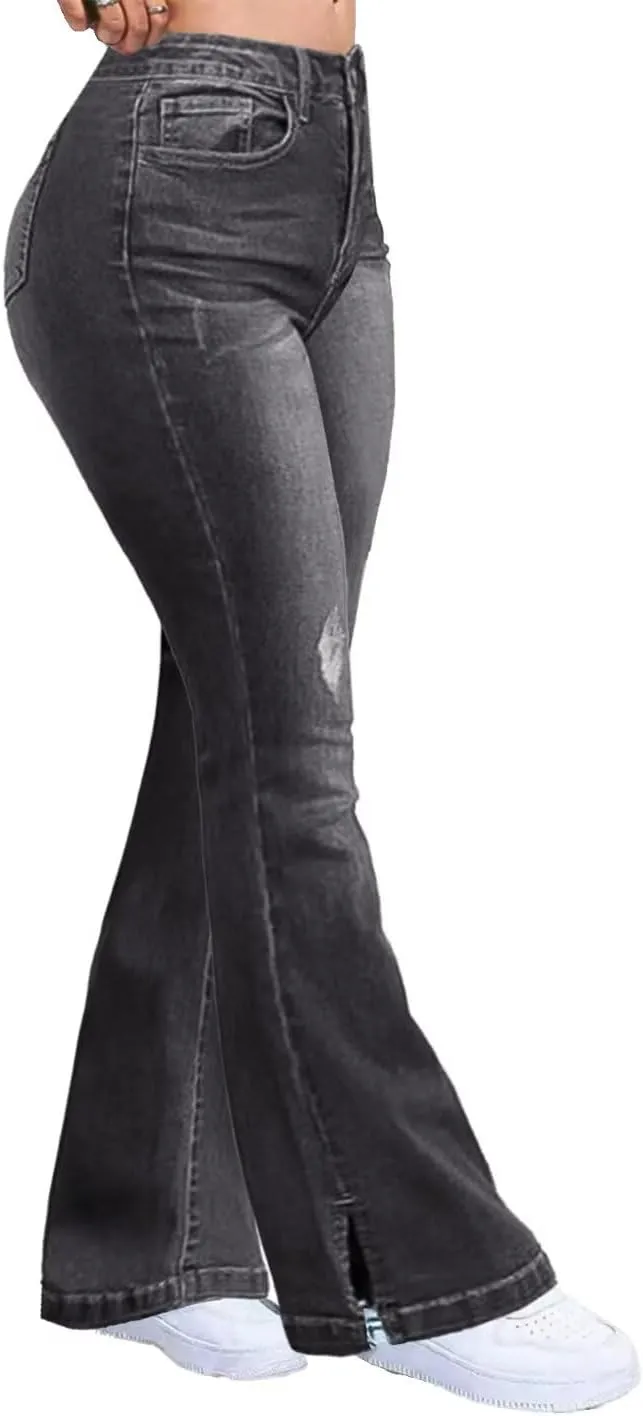 Flamingals Bootcut Jeans for Women High Waisted Bell Bottom Wide Leg Tummy Control Ripped Flare Jeans