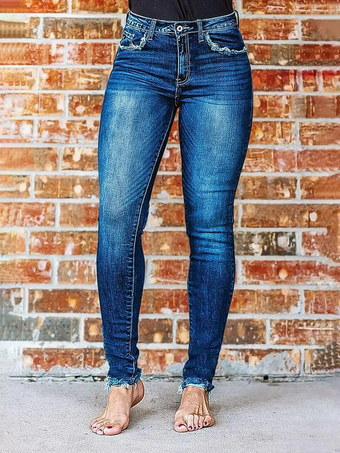 Flamingals Skinny Jeans for Women High Waist Stretchy Jeggings Curvy Wash Raw Hem Vintage Denim Jeans