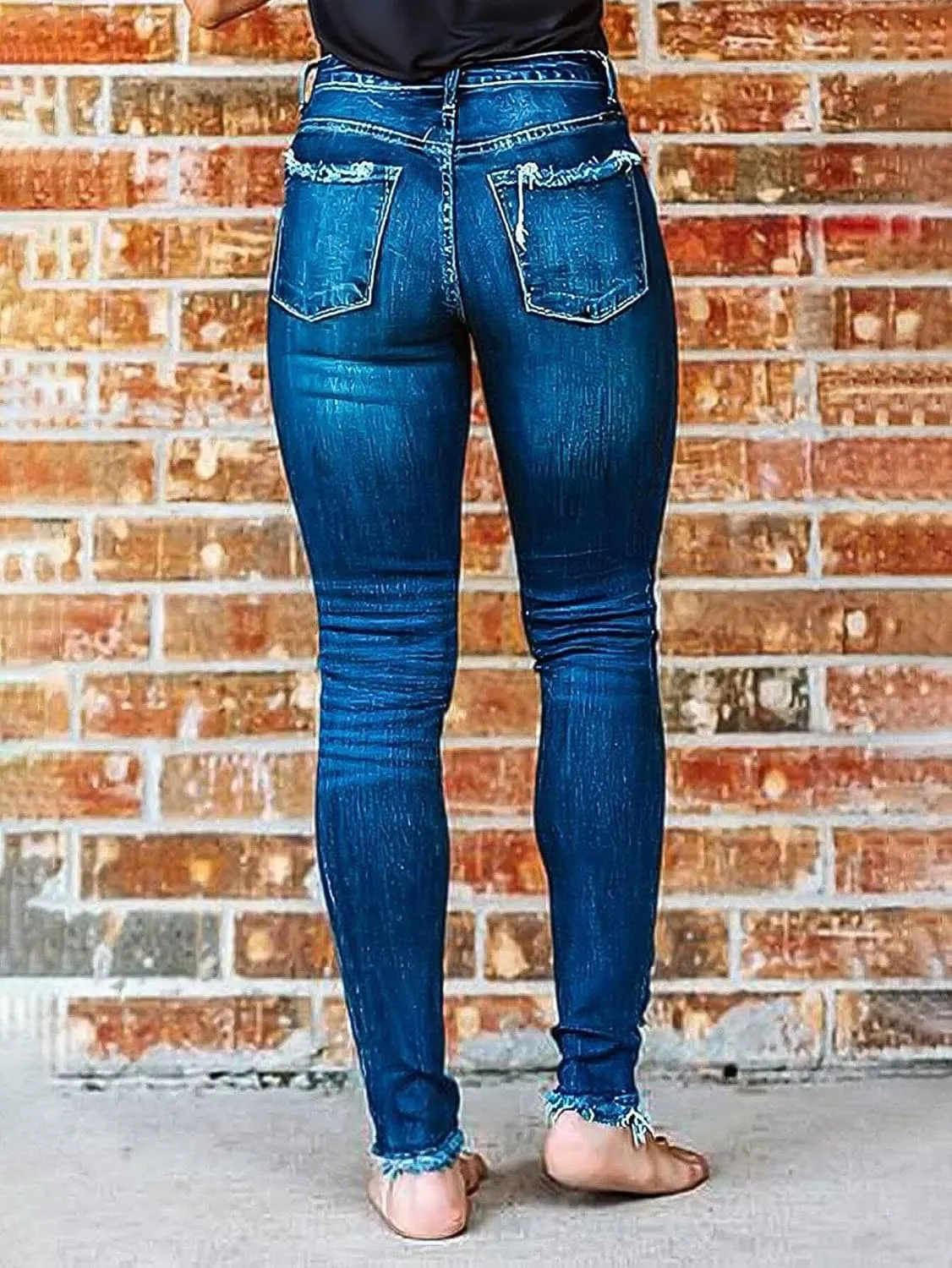 Flamingals Skinny Jeans for Women High Waist Stretchy Jeggings Curvy Wash Raw Hem Vintage Denim Jeans