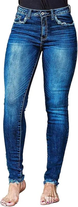 Flamingals Skinny Jeans for Women High Waist Stretchy Jeggings Curvy Wash Raw Hem Vintage Denim Jeans