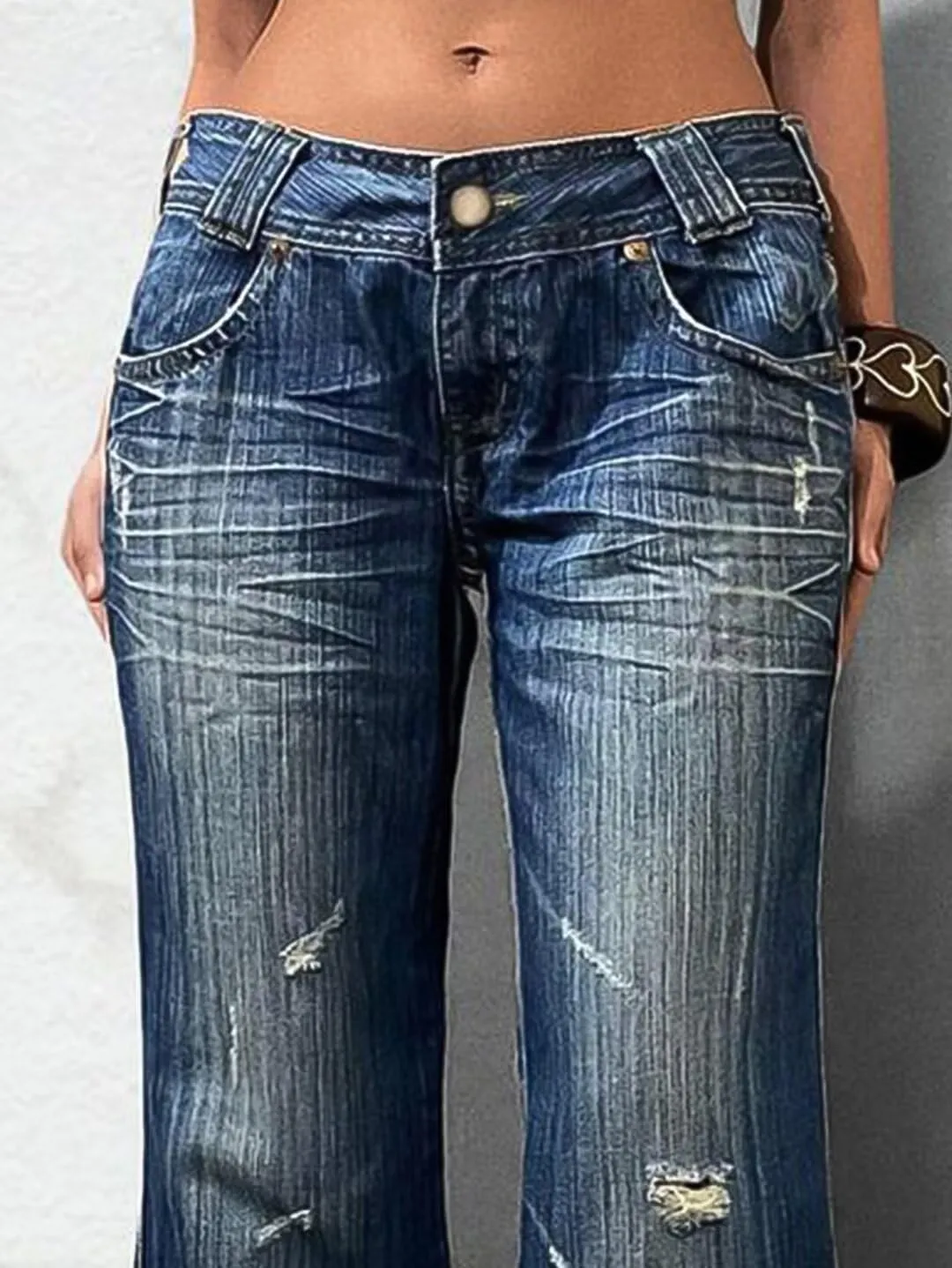 Flamingals Straight Leg Jeans for Women Ripped Raw Hem Mid Waisted Bootcut Jeans Without Belts