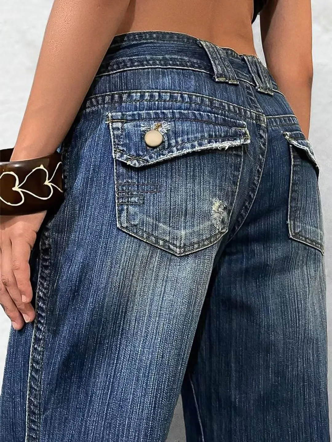 Flamingals Straight Leg Jeans for Women Ripped Raw Hem Mid Waisted Bootcut Jeans Without Belts