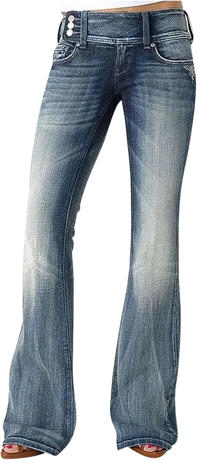 Flare Jeans for Women Retro Bootcut Denim Pants High Stretch Mid Rise Straight Leg Jeans Trendy Casual Cargo Pants