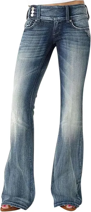 Flare Jeans for Women Retro Bootcut Denim Pants High Stretch Mid Rise Straight Leg Jeans Trendy Casual Cargo Pants