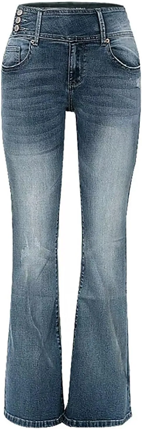 Flare Jeans for Women Retro Bootcut Denim Pants High Stretch Mid Rise Straight Leg Jeans Trendy Casual Cargo Pants
