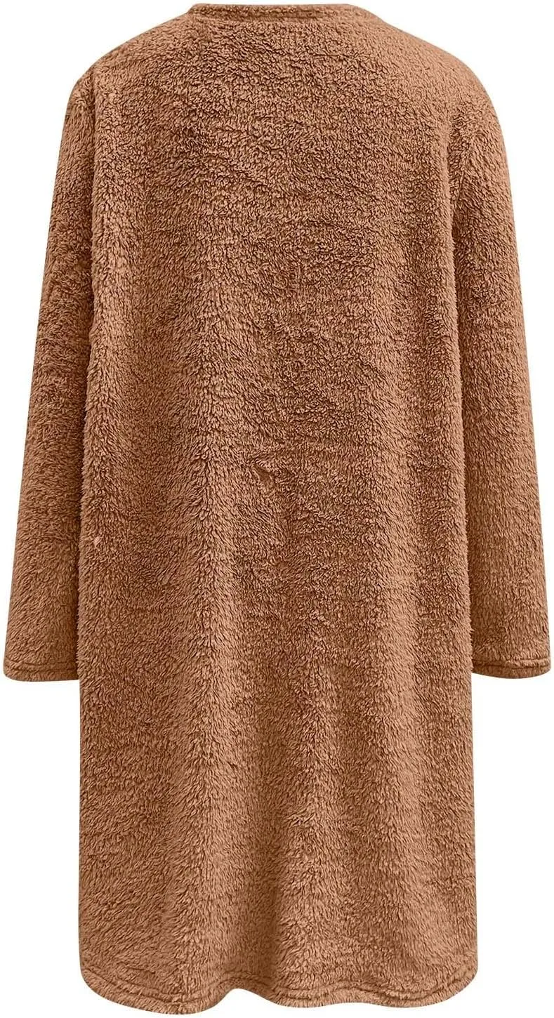 Fleece Pullover Women Sweaters Fuzzy Sherpa Long Sleeve Sweatshirt Crewneck Loungewear Tunics Tops with Pockets