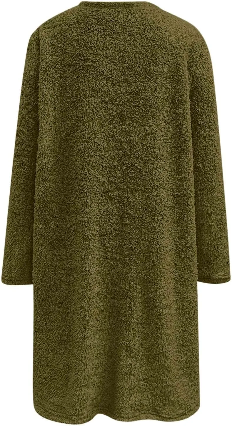 Fleece Pullover Women Sweaters Fuzzy Sherpa Long Sleeve Sweatshirt Crewneck Loungewear Tunics Tops with Pockets