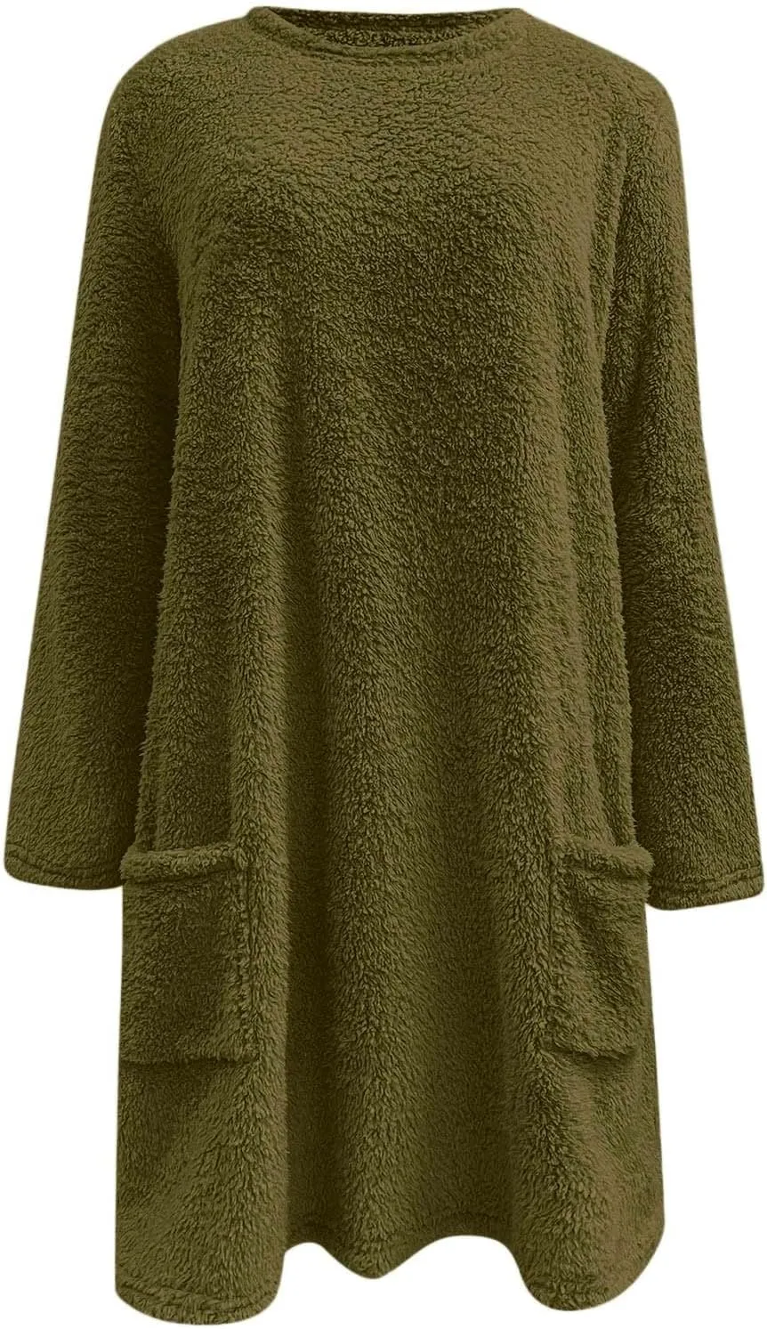 Fleece Pullover Women Sweaters Fuzzy Sherpa Long Sleeve Sweatshirt Crewneck Loungewear Tunics Tops with Pockets