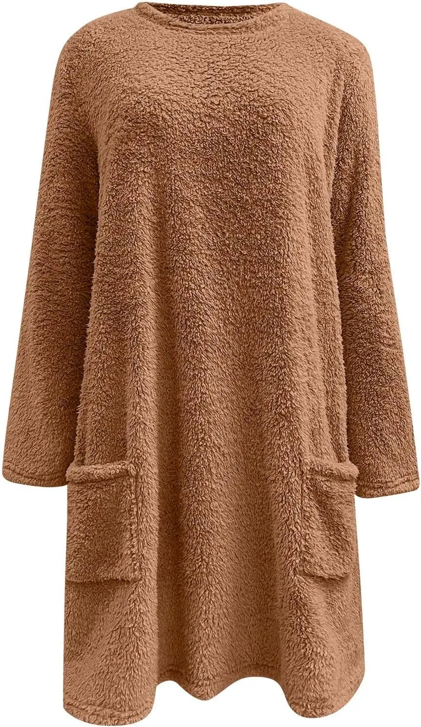 Fleece Pullover Women Sweaters Fuzzy Sherpa Long Sleeve Sweatshirt Crewneck Loungewear Tunics Tops with Pockets