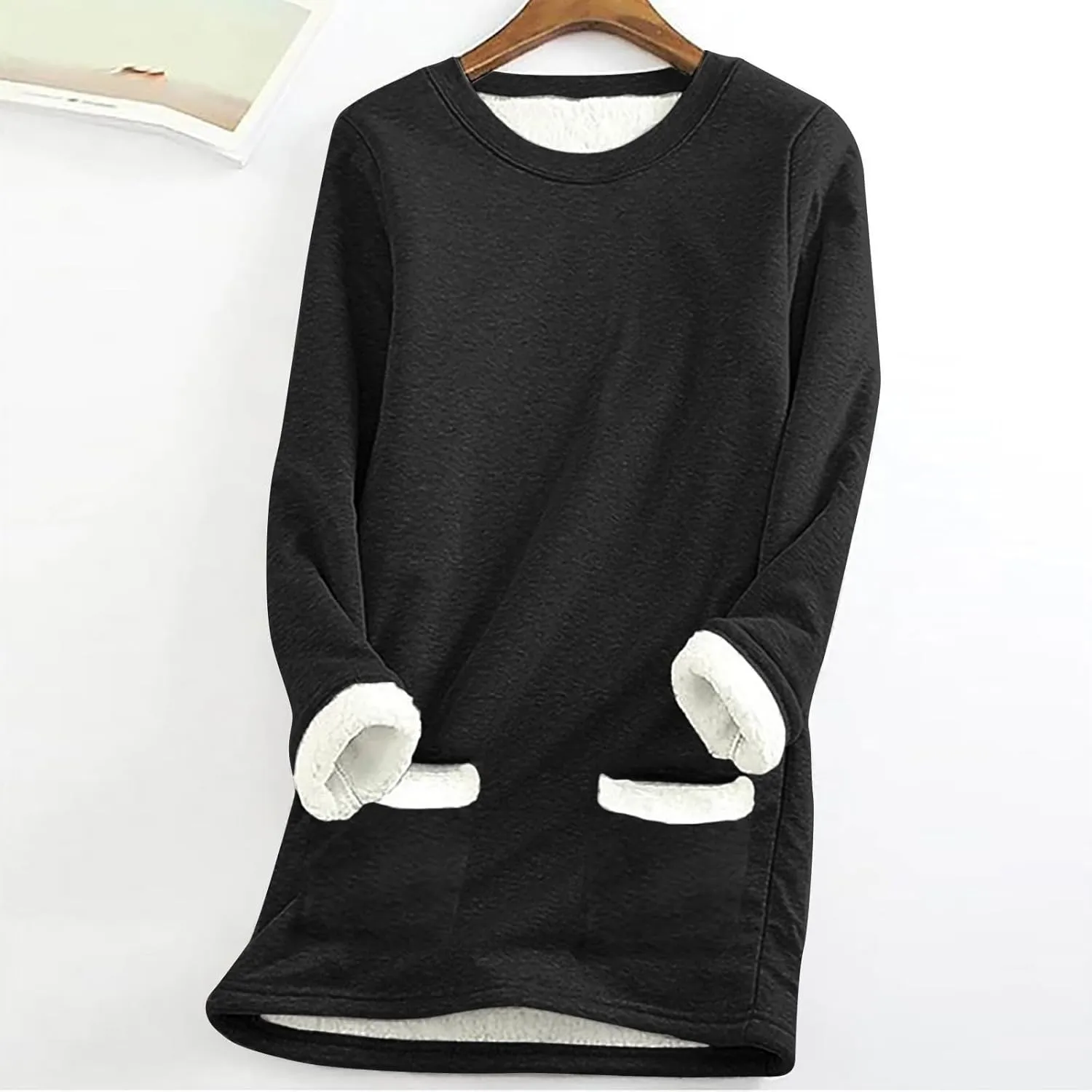 Fleece Sweatshirts for Women Sherpa Lined Casual Loose Colorblock Tee Pullover Solid Color Thermal Cute Loungewear