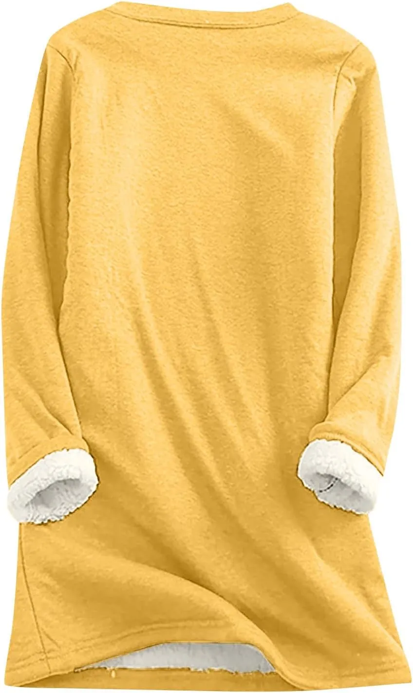 Fleece Sweatshirts for Women Sherpa Lined Fuzzy Soft Funny Sayings Tee Pullover Round Neck Thermal Cute Loungewear