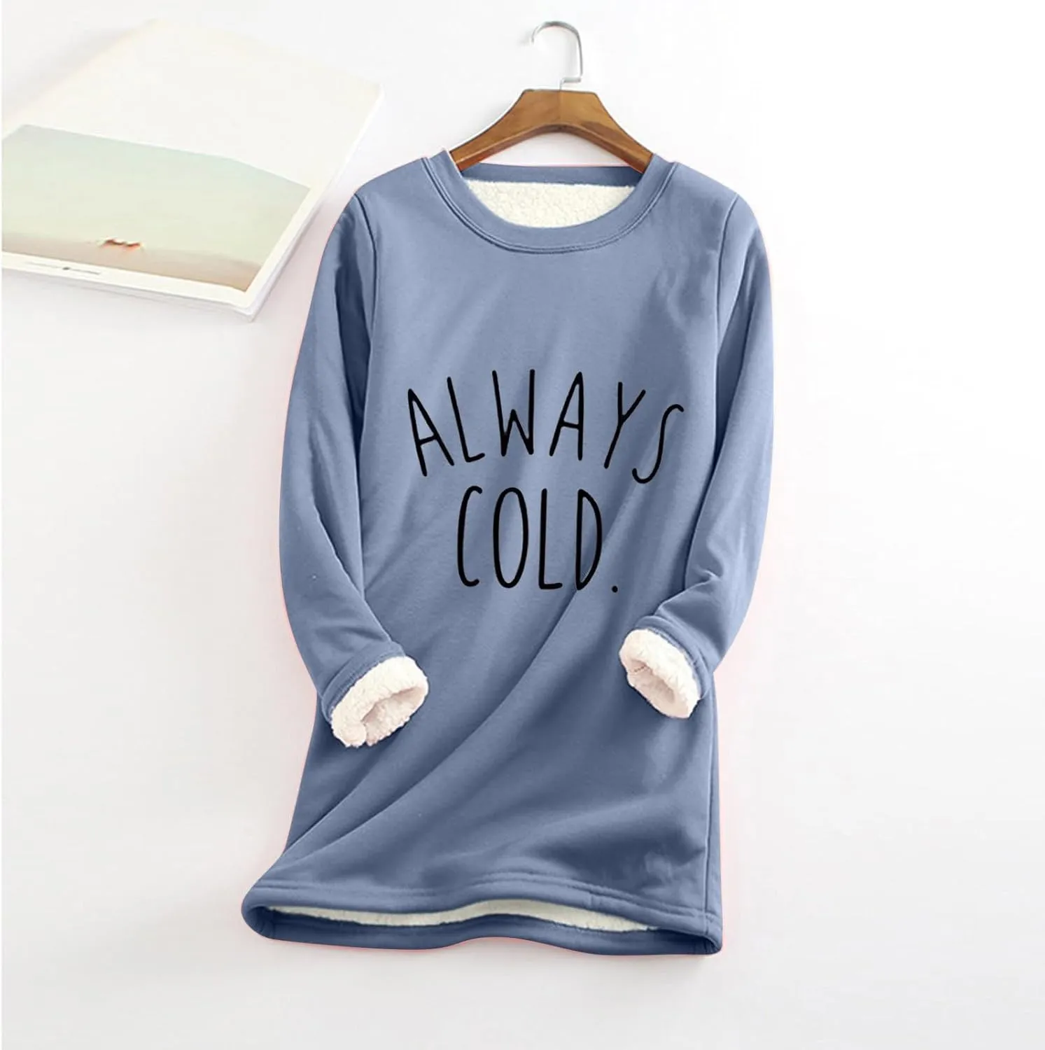 Fleece Sweatshirts for Women Sherpa Lined Fuzzy Soft Funny Sayings Tee Pullover Round Neck Thermal Cute Loungewear