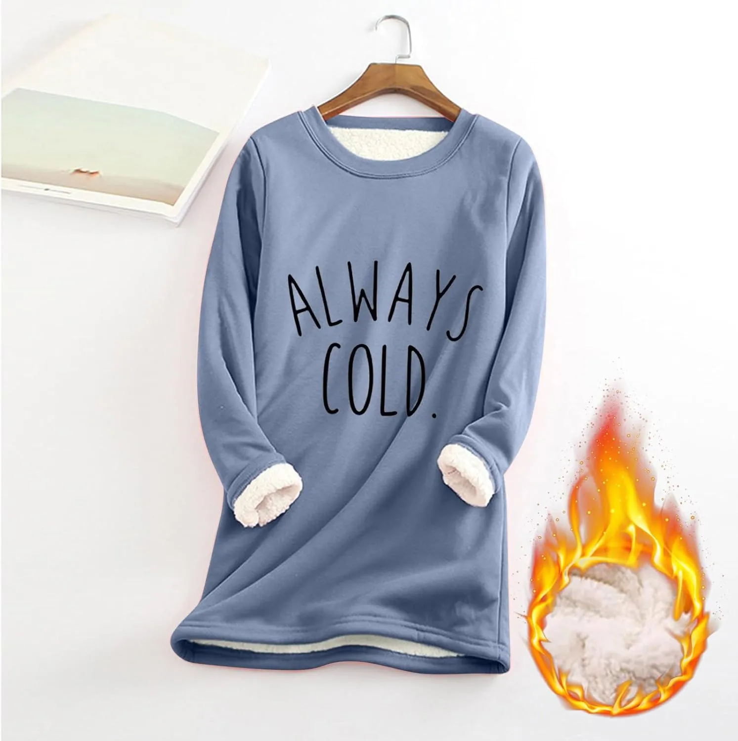 Fleece Sweatshirts for Women Sherpa Lined Fuzzy Soft Funny Sayings Tee Pullover Round Neck Thermal Cute Loungewear