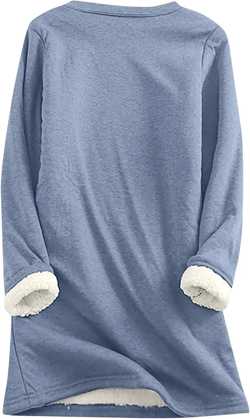Fleece Sweatshirts for Women Sherpa Lined Fuzzy Soft Funny Sayings Tee Pullover Round Neck Thermal Cute Loungewear