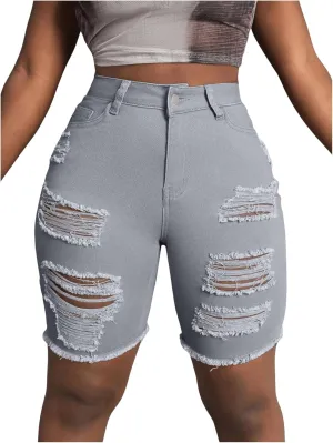 Floerns Women's High Waisted Distressed Denim Shorts Ripped Casual Skinny Short Jeans