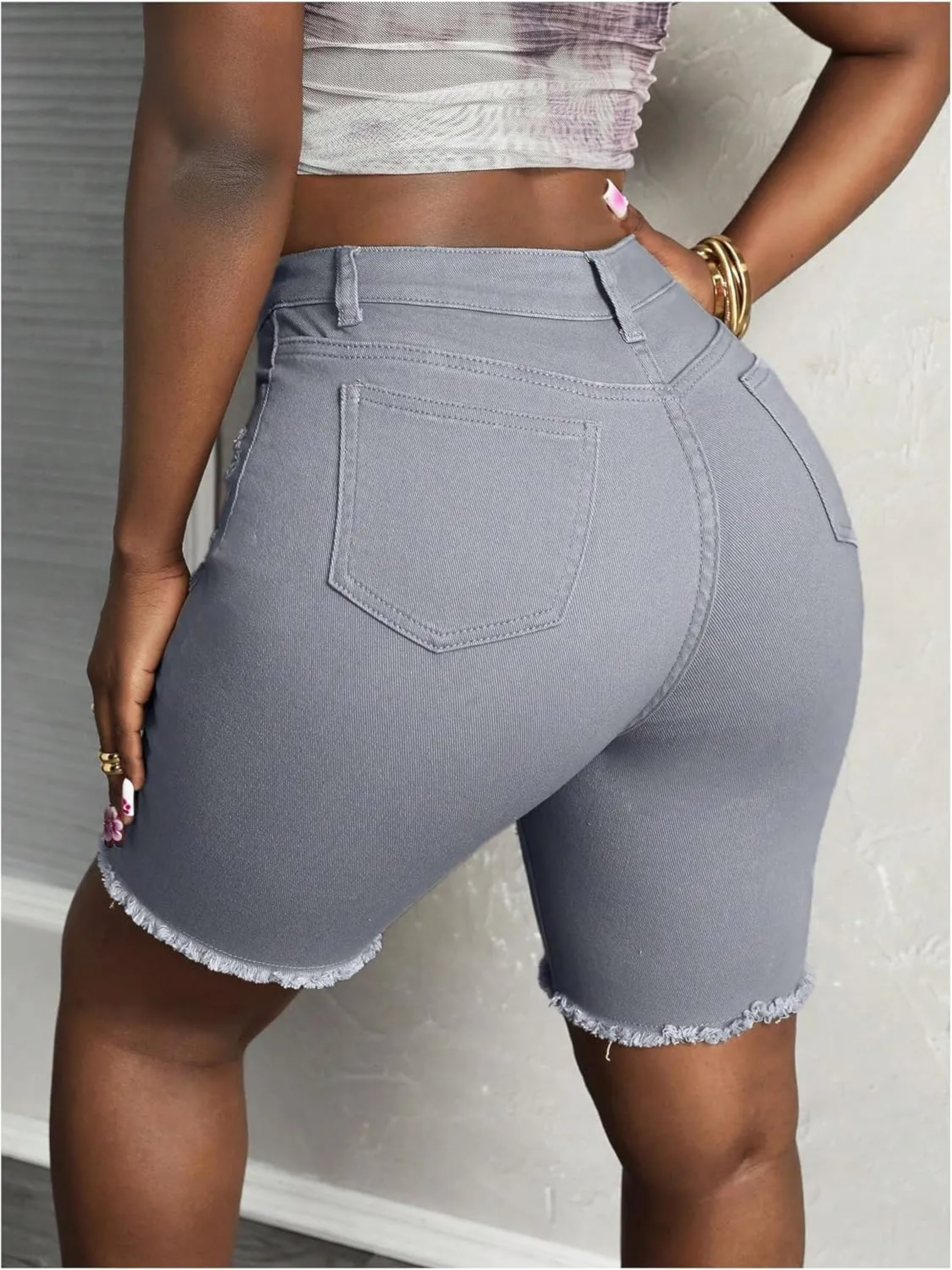 Floerns Women's High Waisted Distressed Denim Shorts Ripped Casual Skinny Short Jeans