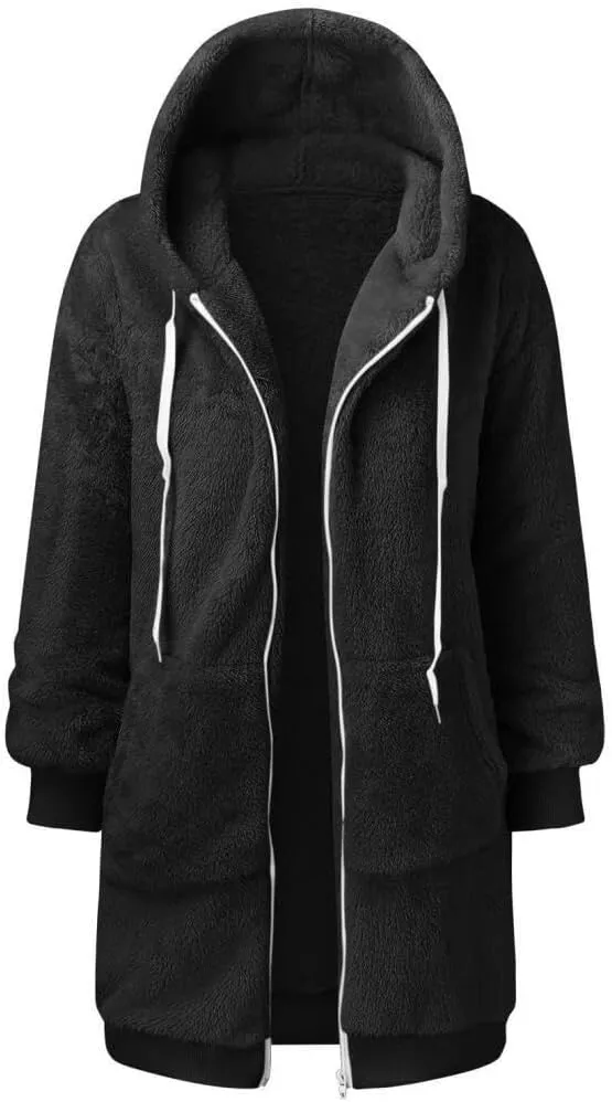 FMCHICO Fleece Coat for Women,Women's Oversized Zip Up Hooded Jacket Winter Plus Size Sherpa Coat