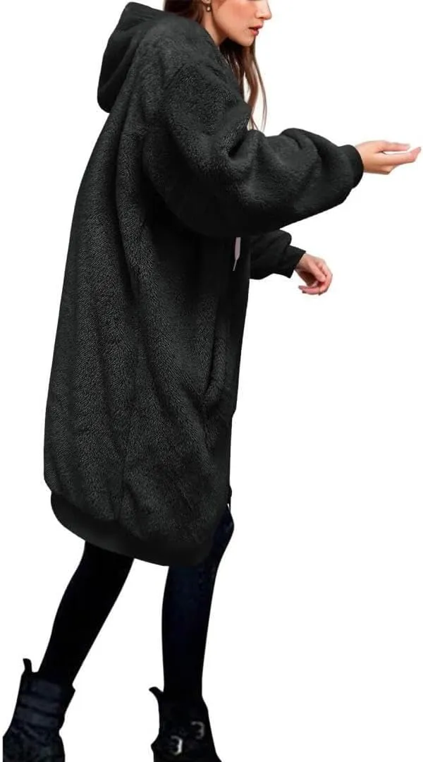 FMCHICO Fleece Coat for Women,Women's Oversized Zip Up Hooded Jacket Winter Plus Size Sherpa Coat