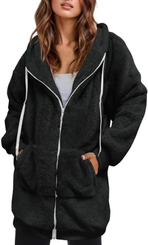 FMCHICO Fleece Coat for Women,Women's Oversized Zip Up Hooded Jacket Winter Plus Size Sherpa Coat