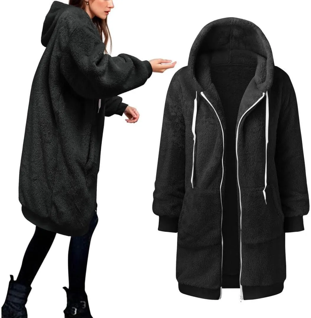 FMCHICO Fleece Coat for Women,Women's Oversized Zip Up Hooded Jacket Winter Plus Size Sherpa Coat