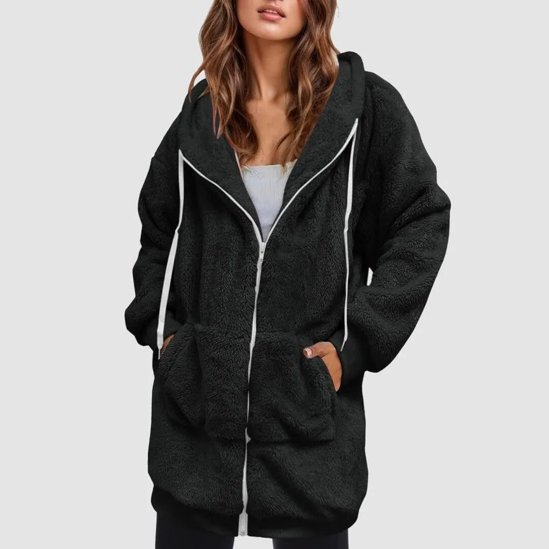 FMCHICO Fleece Coat for Women,Women's Oversized Zip Up Hooded Jacket Winter Plus Size Sherpa Coat