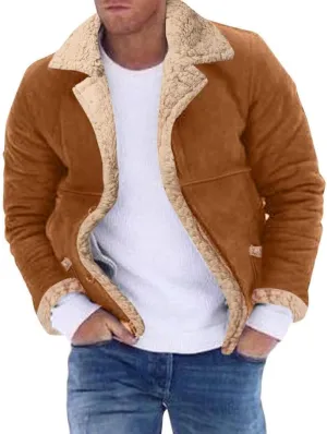 FMCHICO Mens Faux Suede Jacket Sherpa Lined Outwear Coat Casual Overcoat with Pockets