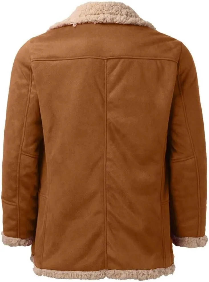 FMCHICO Mens Faux Suede Jacket Sherpa Lined Outwear Coat Casual Overcoat with Pockets