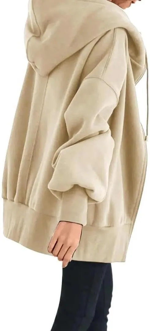 FMCHICO Oversized Zip Up Hoodies for Women Long Fleece Jacket Casual Long Sleeve Cute Sweatshirts with Pockets